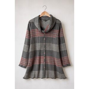 PURE Essence‎ Plaid & Bold Stripes Cowl-neck Tunic Shirt XL